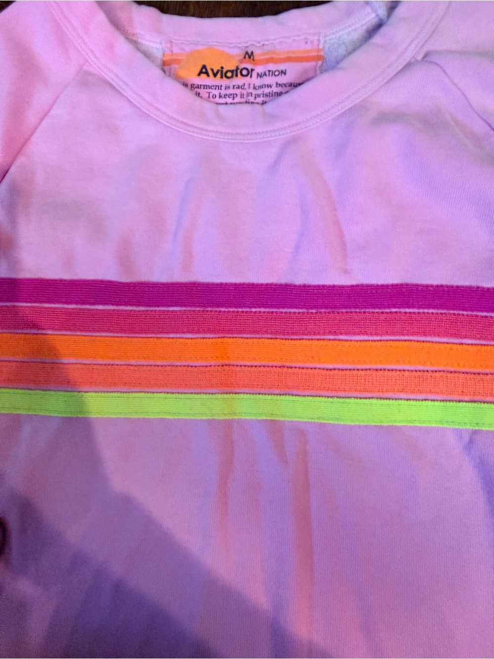 Aviator Nation Pink Pullover with Neon Stripe Detail price is firm - Picture 5 of 8